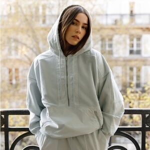 Thakoon Paneled Hooded Sweatshirt Olive Green size Small